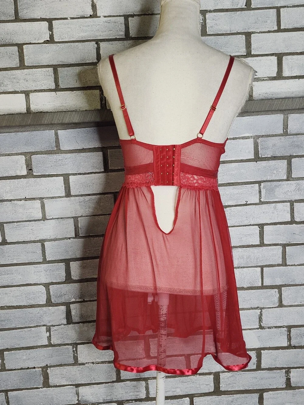 • Daisy Fuentes Women's Sheer Sexy Lace Mesh Chemise Teddy Size XL Red Flaws*